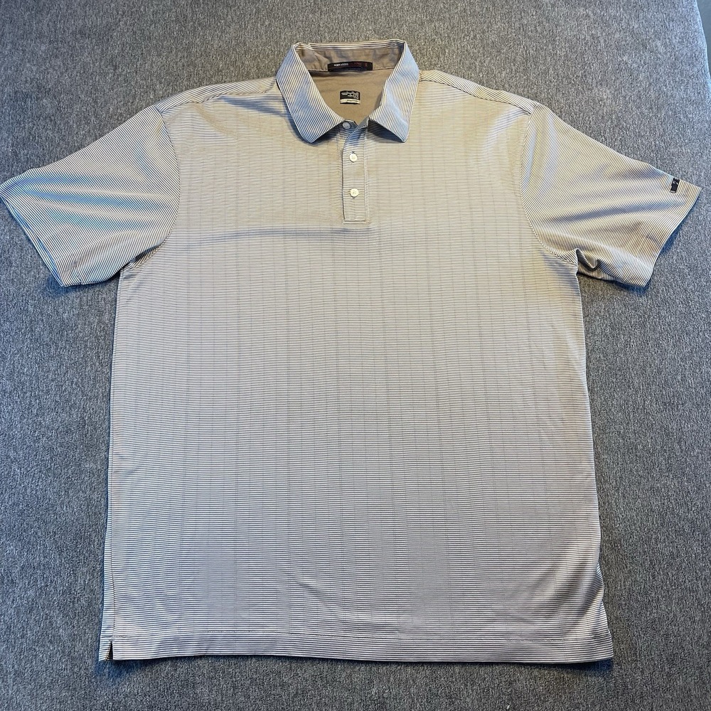 Nike Tiger Woods Polo Shirt Mens‎ XL Gray Striped Dri Fit Performance Golf